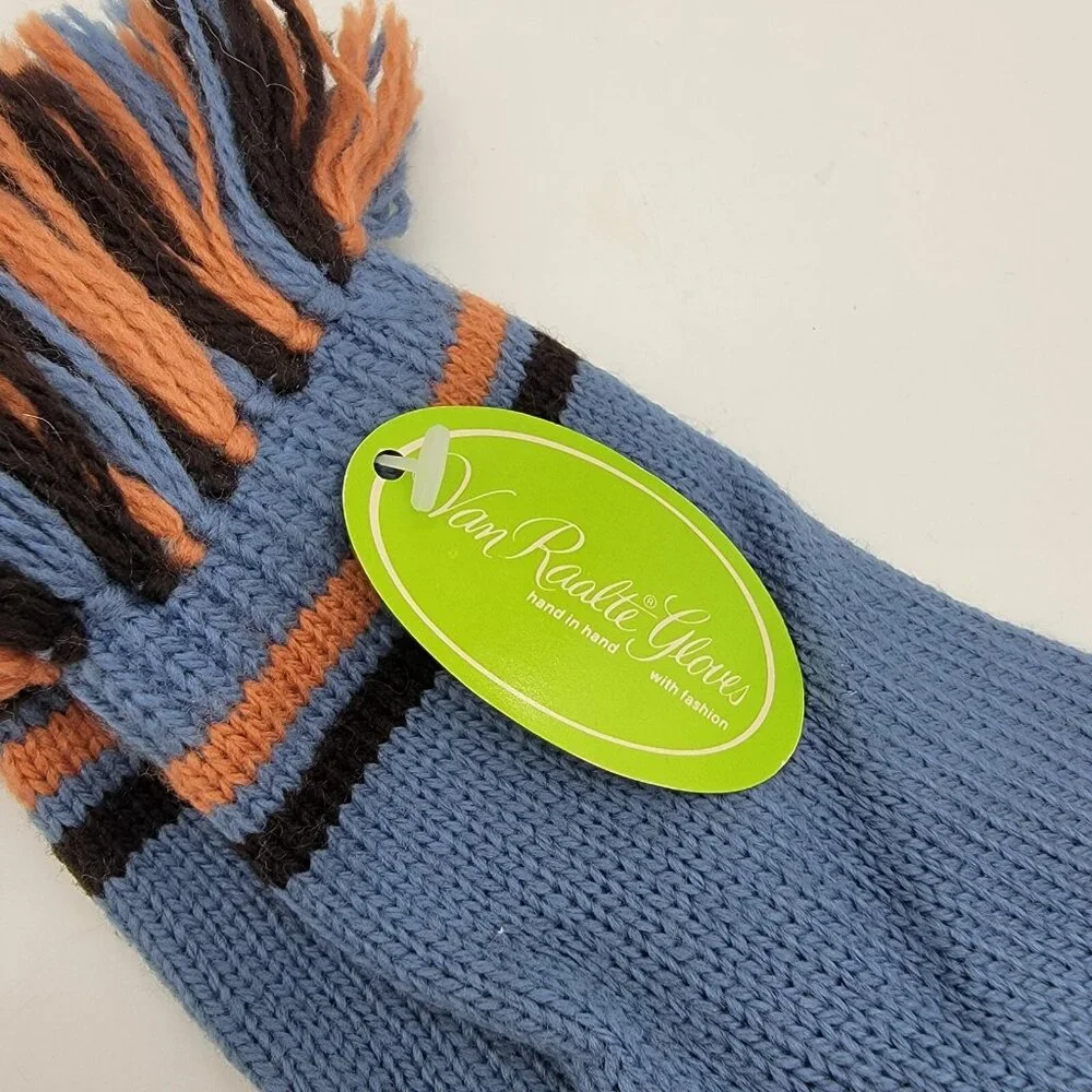 NWT VINTAGE VAN RAALTE‎ Blue Knit With Fringe One Size Gloves NOS